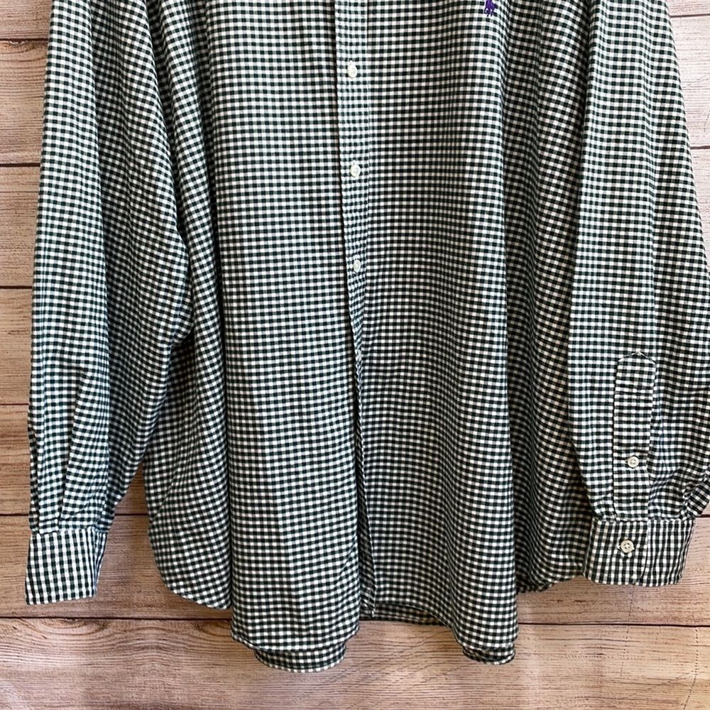 RALPH LAUREN CLASSIC FIT GREEN AND‎ WHITE GINGHAM SHIRT - Picture 3 of 6